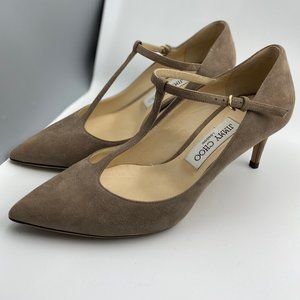 Jimmy Choo Daria Light Mocha Suede T-Strap Pump